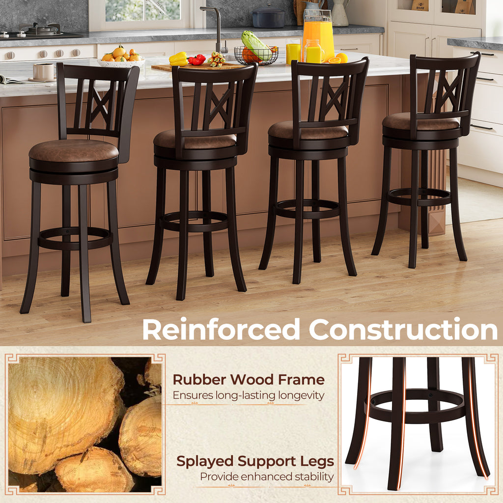 Set of 2 Bar Stools Swivel Bar Chairs with Footrest and Hollowed Backrest-30 inches