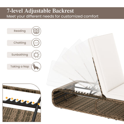 7-Position Adjustable PE Rattan Outdoor Chaise Lounge Chair-White