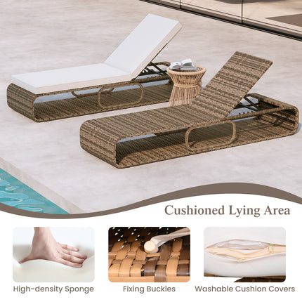 7-Position Adjustable PE Rattan Outdoor Chaise Lounge Chair-White