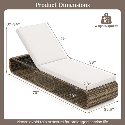 7-Position Adjustable PE Rattan Outdoor Chaise Lounge Chair-White