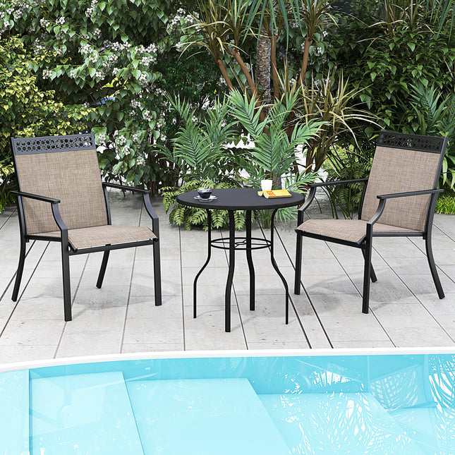 Patio Chairs Set of 2 with All Weather Breathable Fabric-Brown