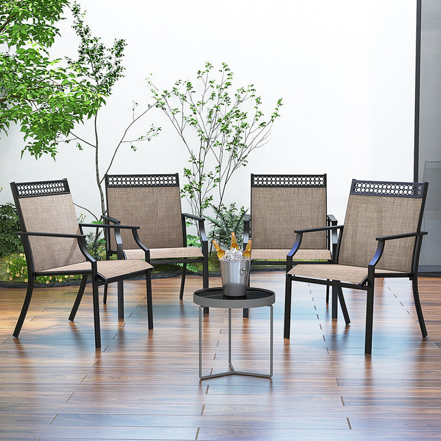Patio Chairs Set of 2 with All Weather Breathable Fabric-Brown