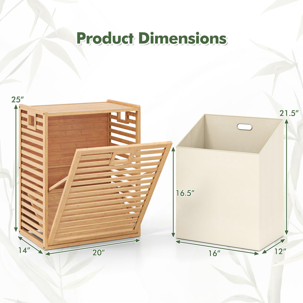 18 Gal Bamboo Tilt-out Laundry Hamper with Removable Fabric Bin-Natural