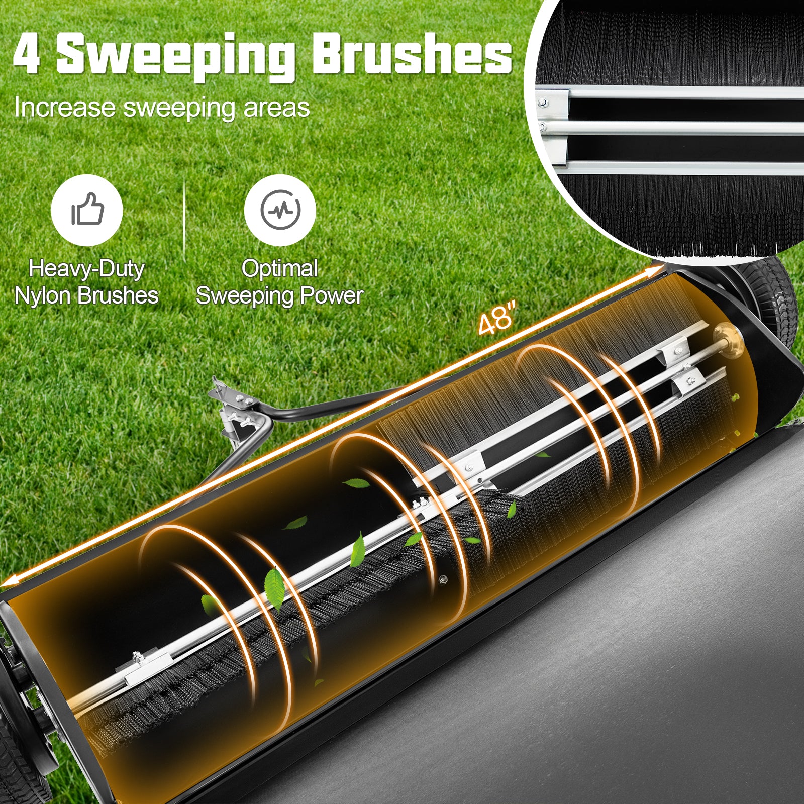 48 Inch Tow-Behind Lawn Sweeper with 26/27 Cu.FT Hopper Bag
