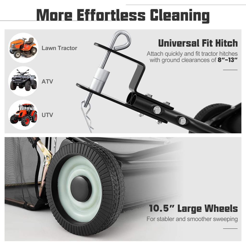 48 Inch Tow-Behind Lawn Sweeper with 26/27 Cu.FT Hopper Bag