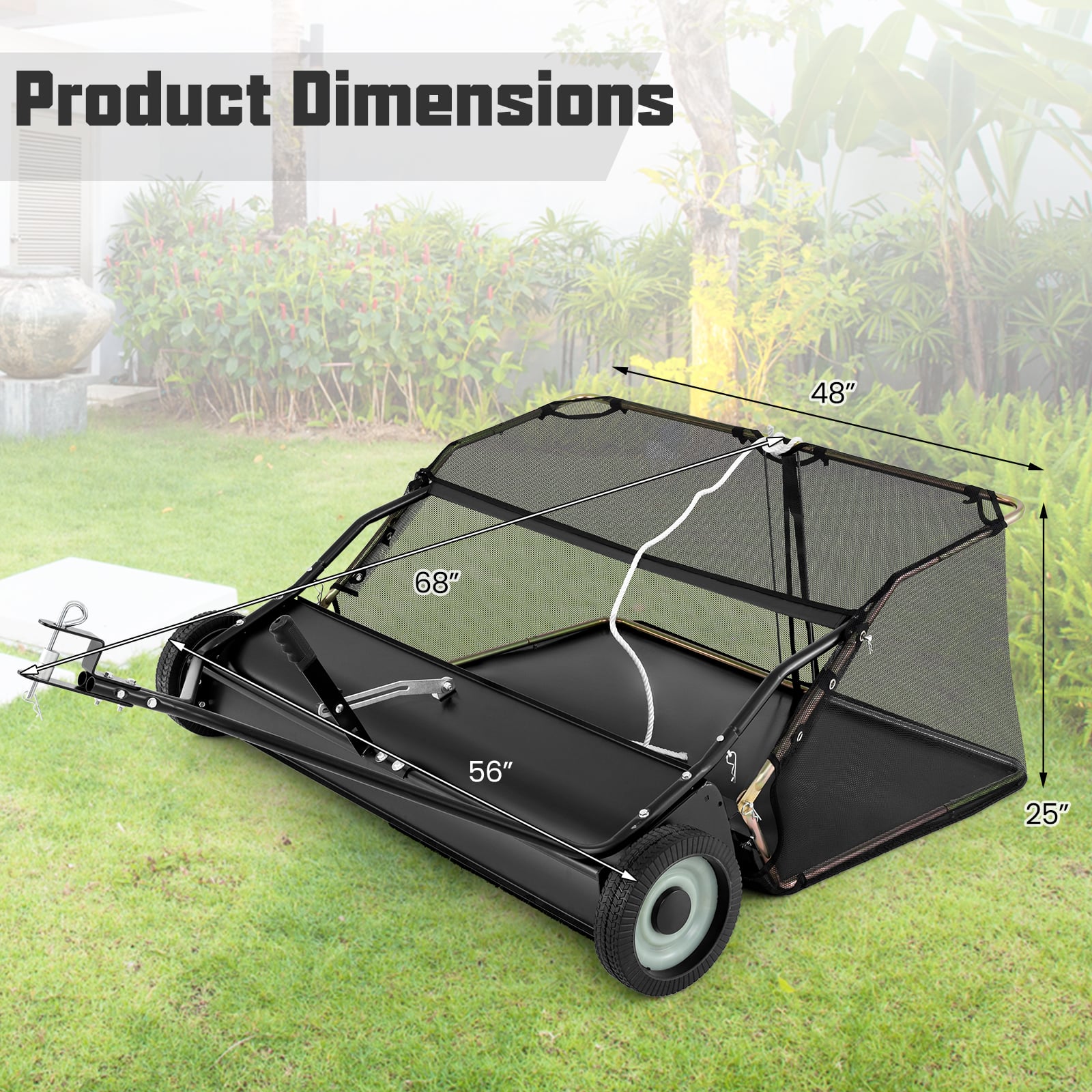 48 Inch Tow-Behind Lawn Sweeper with 26/27 Cu.FT Hopper Bag