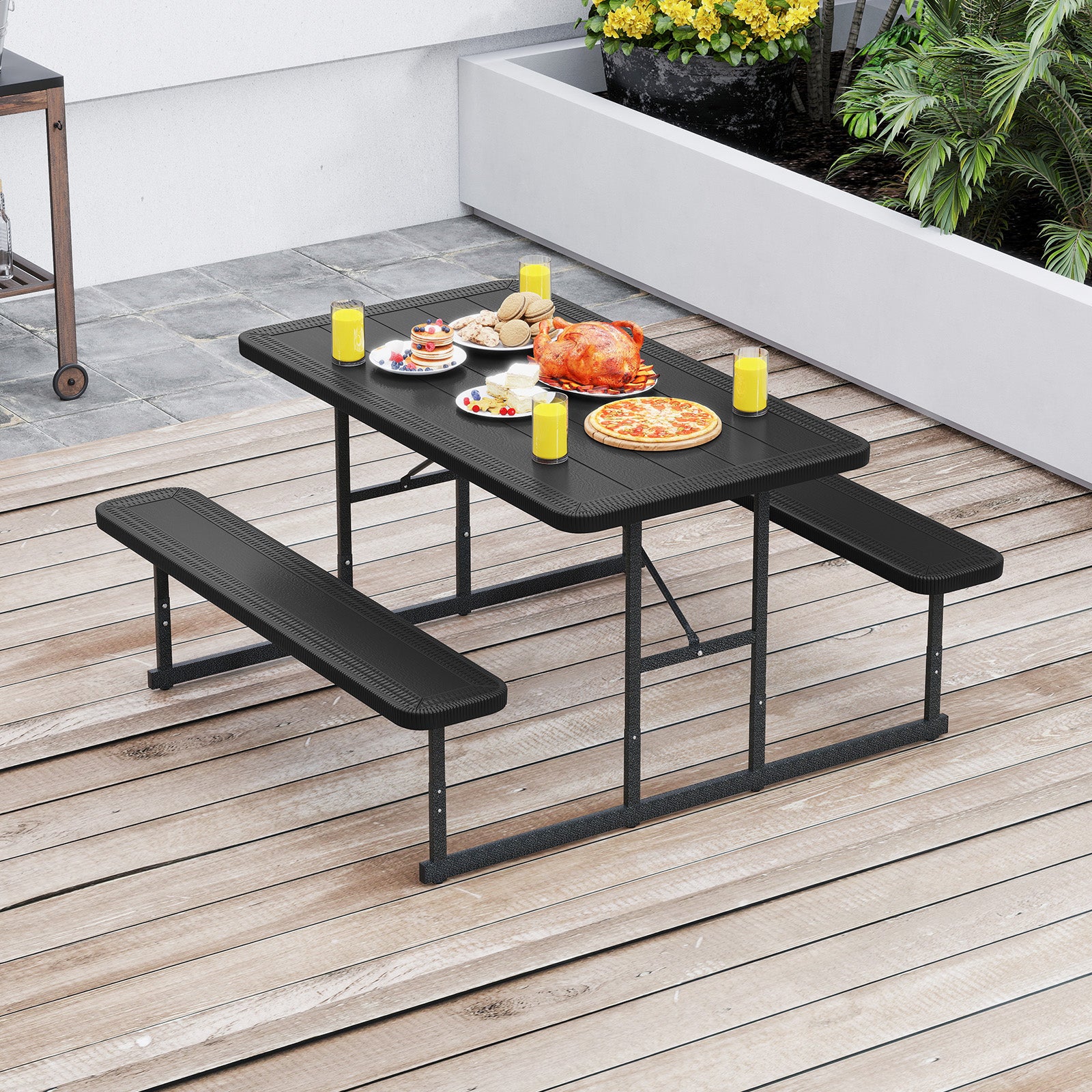 Ensemble de table de pique-nique et bancs pour 2 à 4 personnes, table de salle à manger rectangulaire d'extérieur pour camping - Noir
