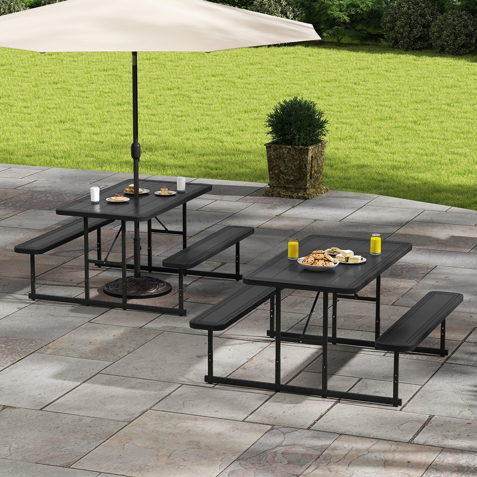 Ensemble de table de pique-nique et bancs pour 2 à 4 personnes, table de salle à manger rectangulaire d'extérieur pour camping - Noir