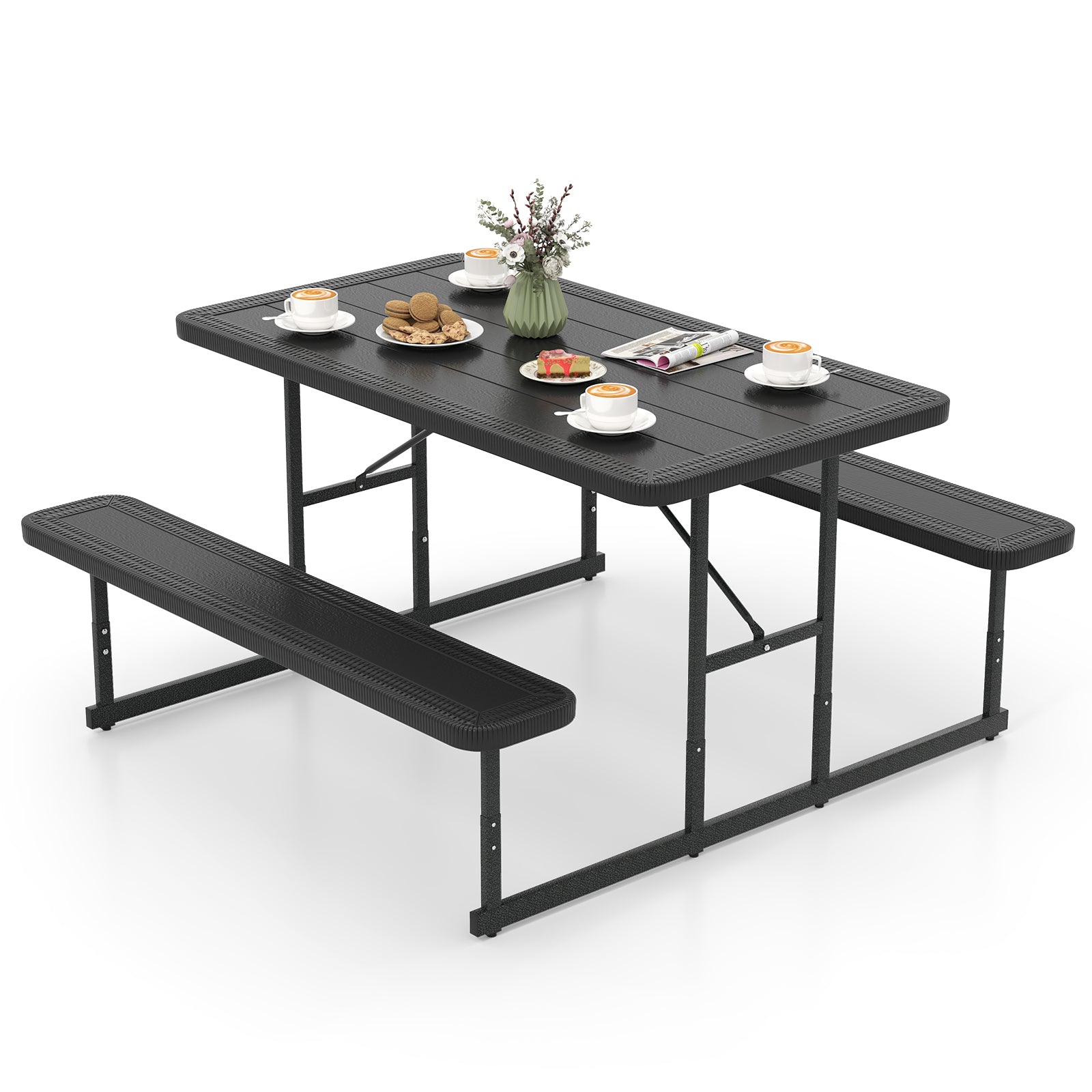 Ensemble de table de pique-nique et bancs pour 2 à 4 personnes, table de salle à manger rectangulaire d'extérieur pour camping - Noir