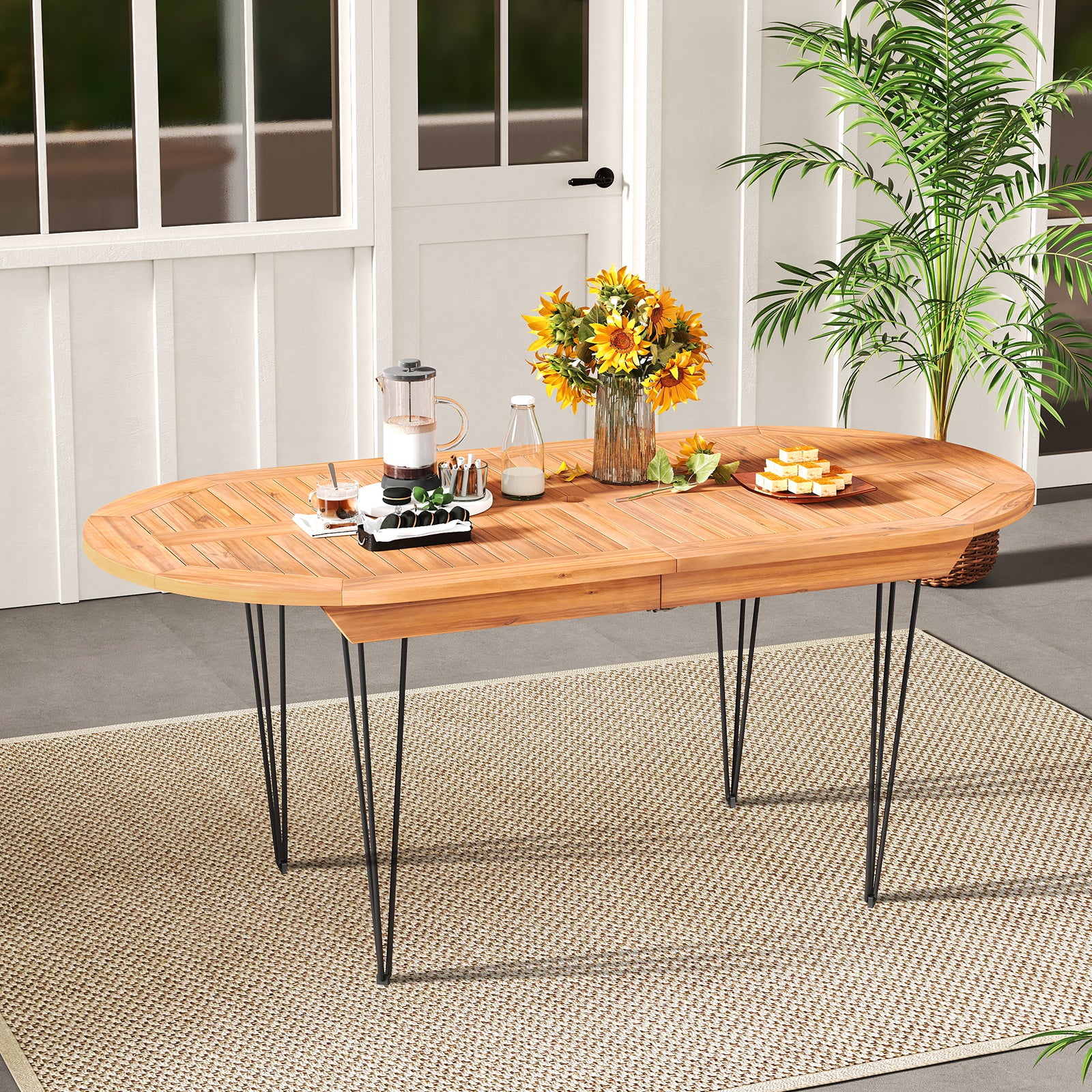 Table de salle à manger d'extérieur pour 6 personnes de 180 cm avec plateau en teck