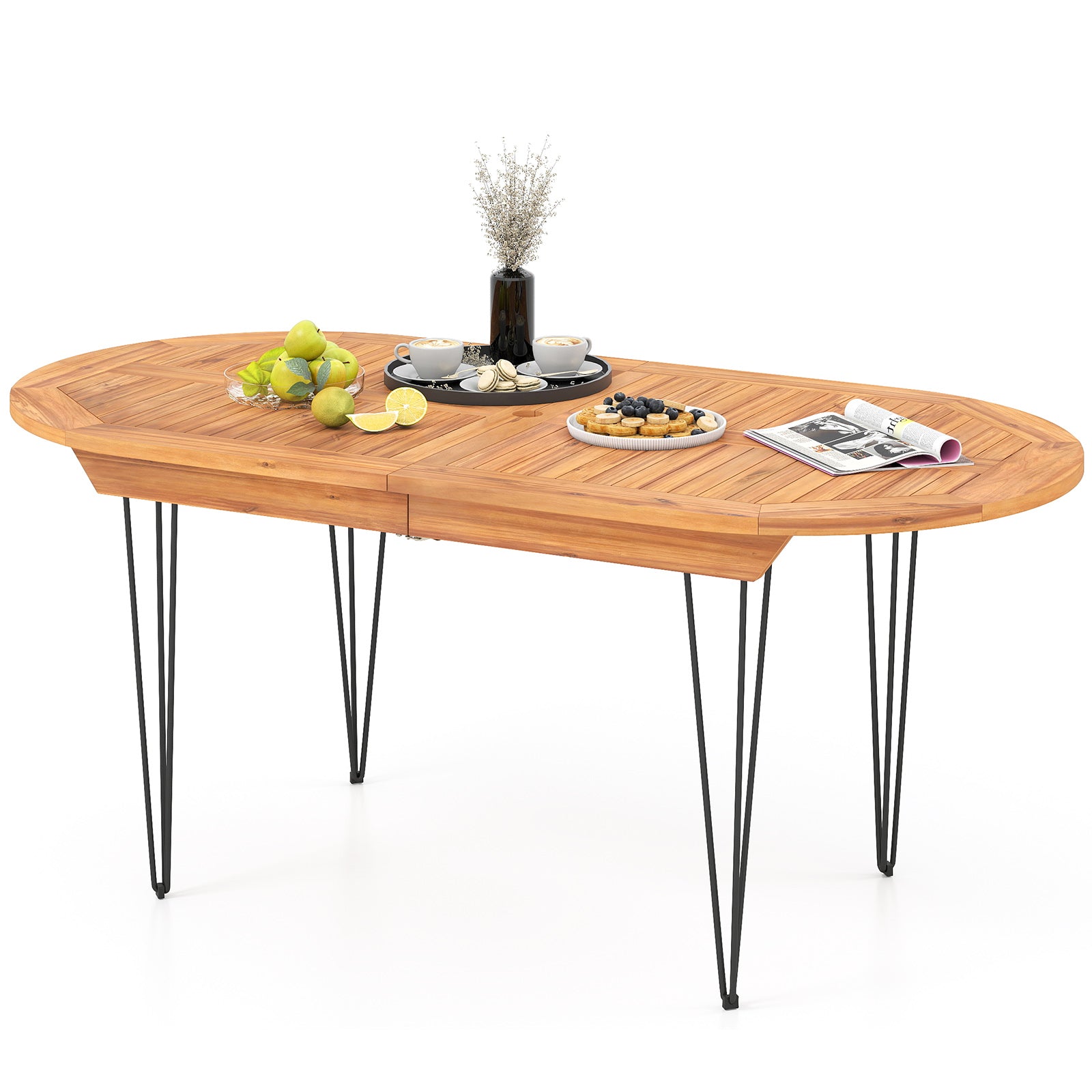 Table de salle à manger d'extérieur pour 6 personnes de 180 cm avec plateau en teck