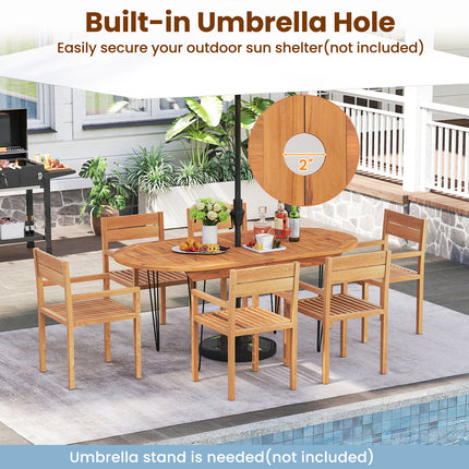 6 Person 71 Inch Patio Dining Table with Teak Wood Tabletop