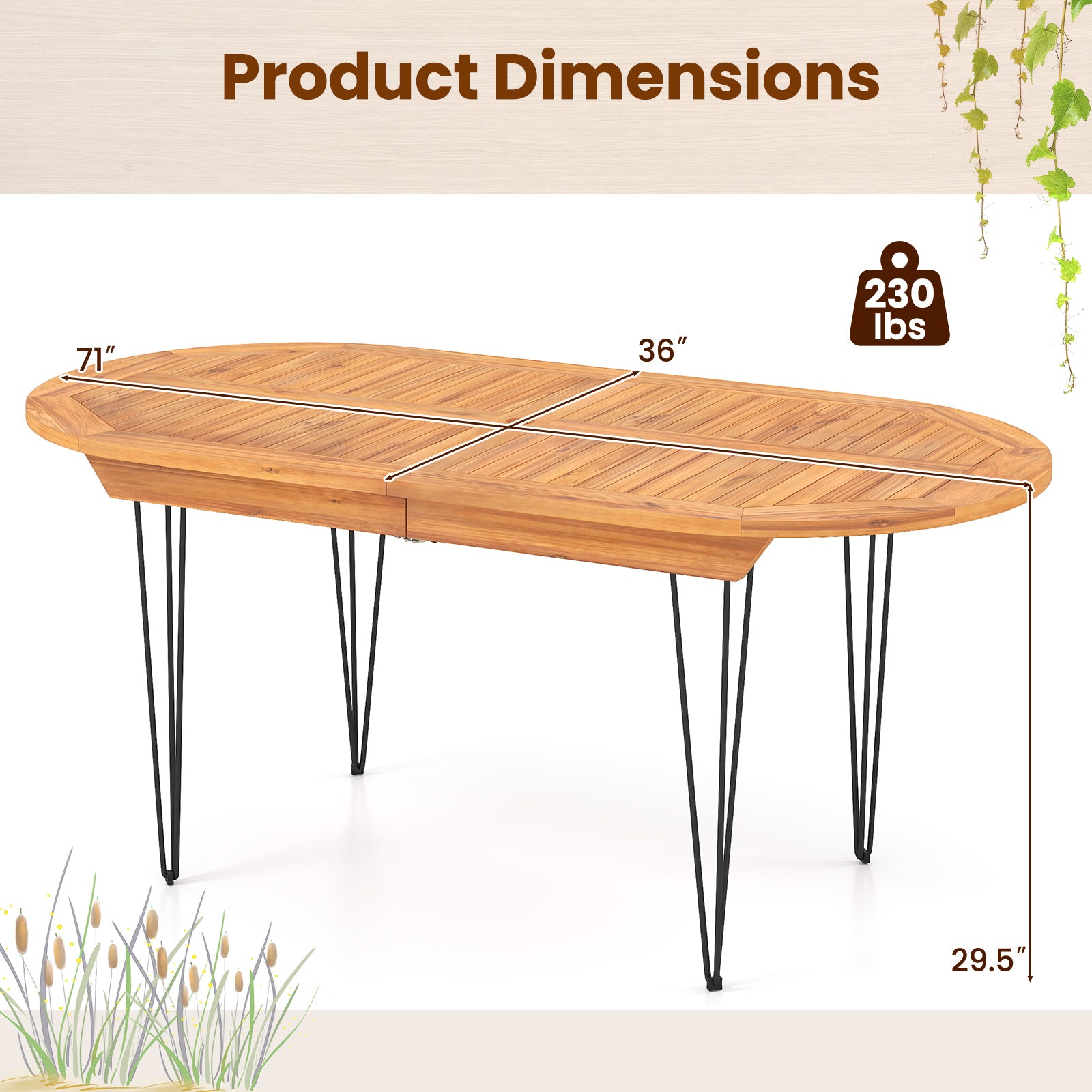 Table de salle à manger d'extérieur pour 6 personnes de 180 cm avec plateau en teck