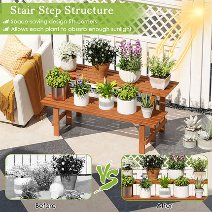 2-Tier Wood Plant Stand Ladder Plant Shelf for Indoor Outdoor