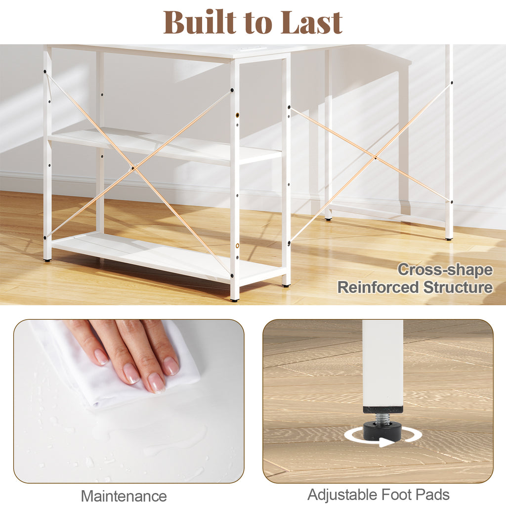 L-shaped 47 Inch Reversible Corner Desk with Adjustable Storage Shelves-White