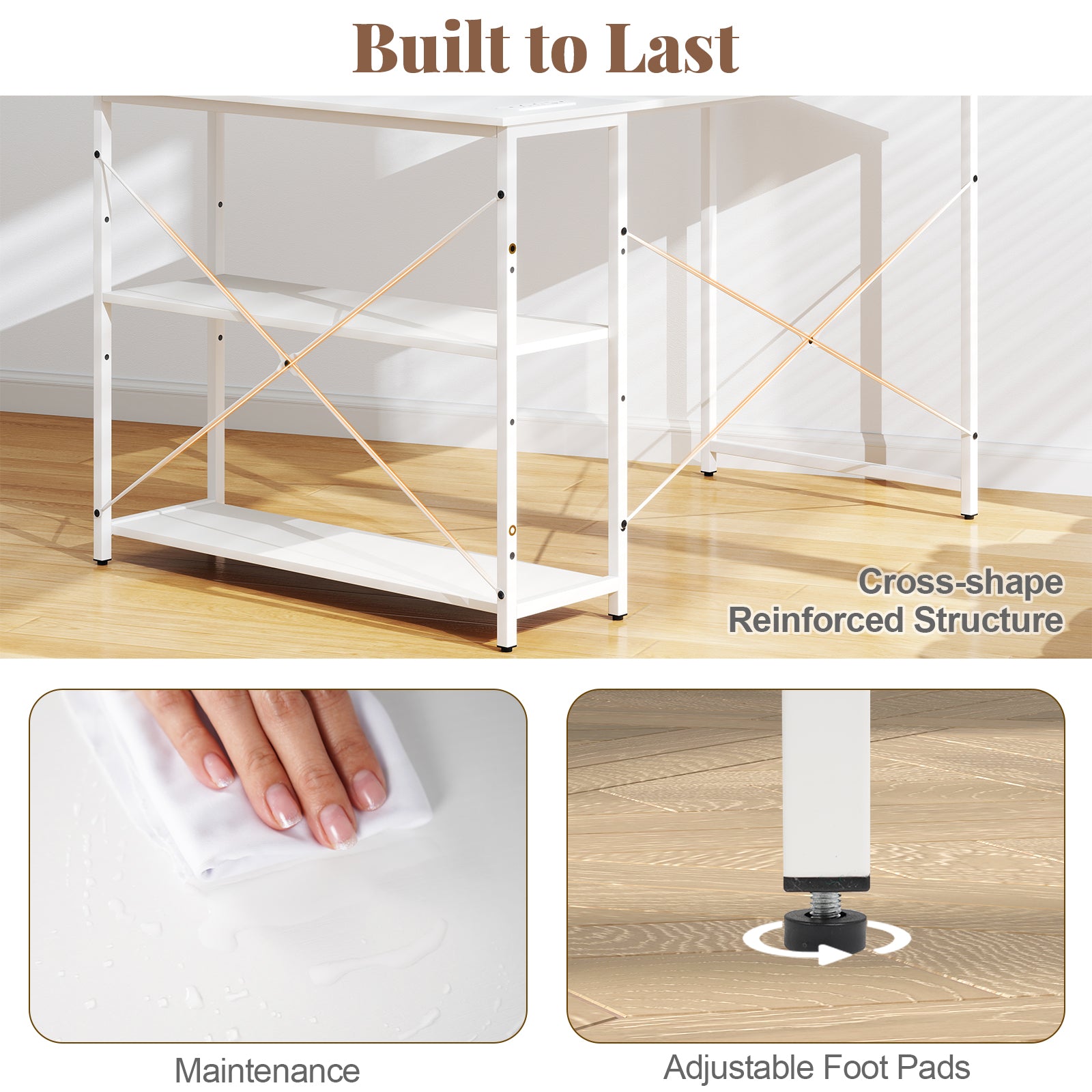L-shaped 47 Inch Reversible Corner Desk with Adjustable Storage Shelves-White