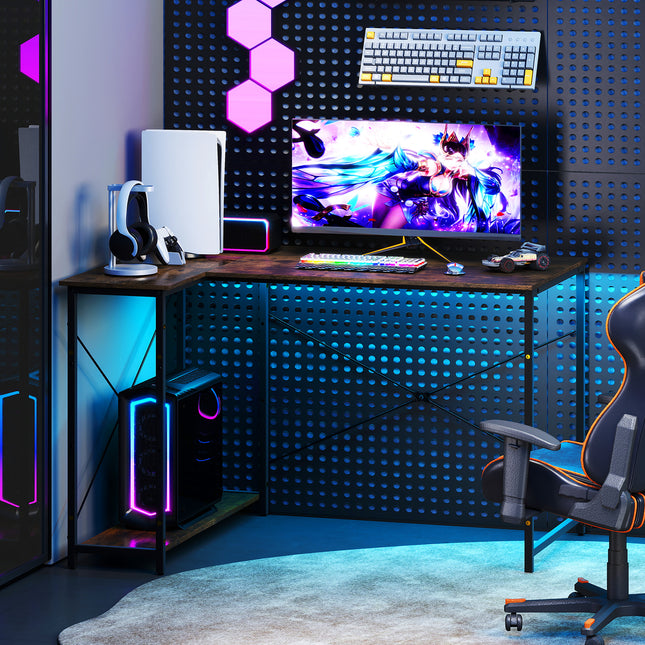 L-shaped 47 Inch Reversible Corner Desk with Adjustable Storage Shelves-Rustic Brown