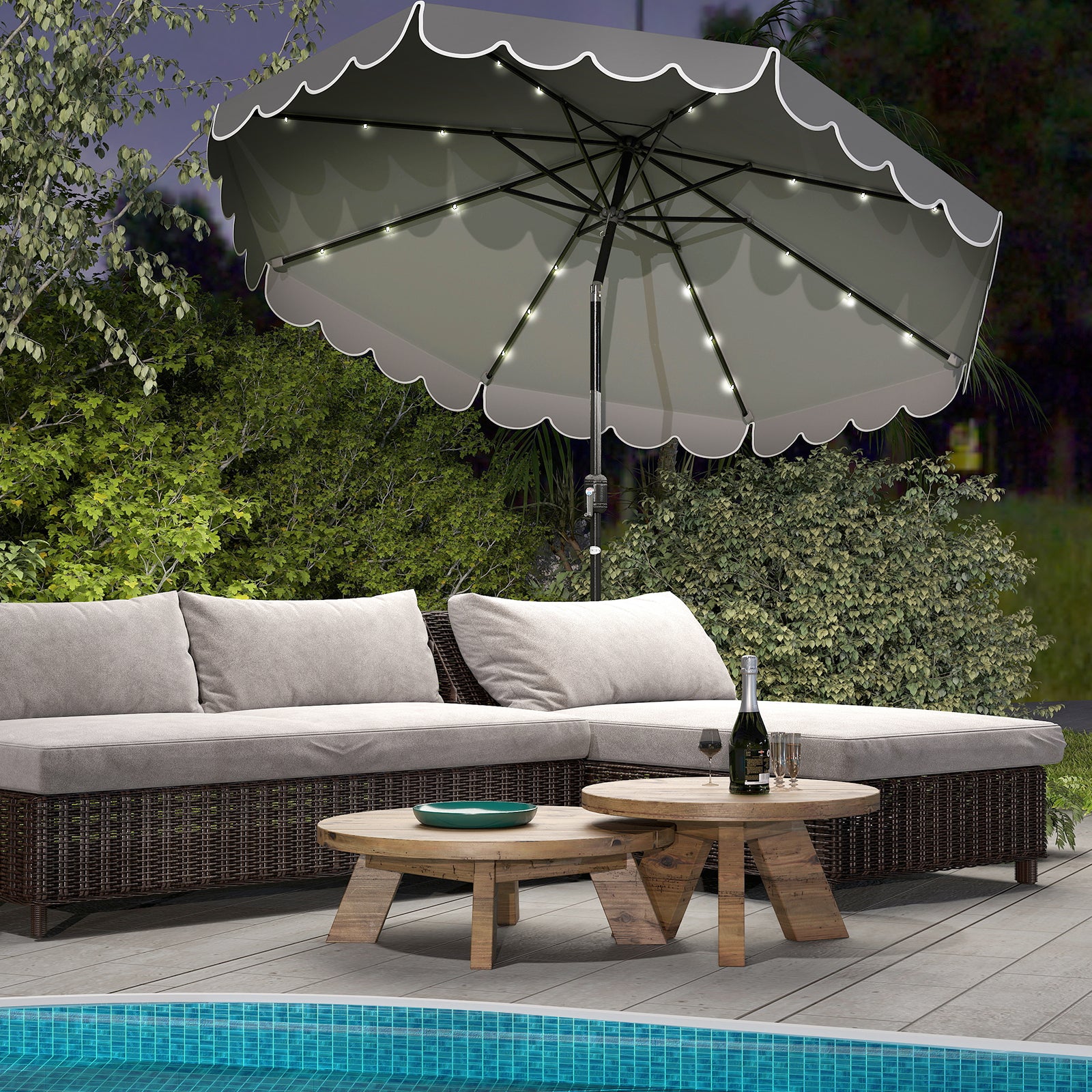 10 Feet Solar Patio Umbrella with 24 LED Lights-Gray