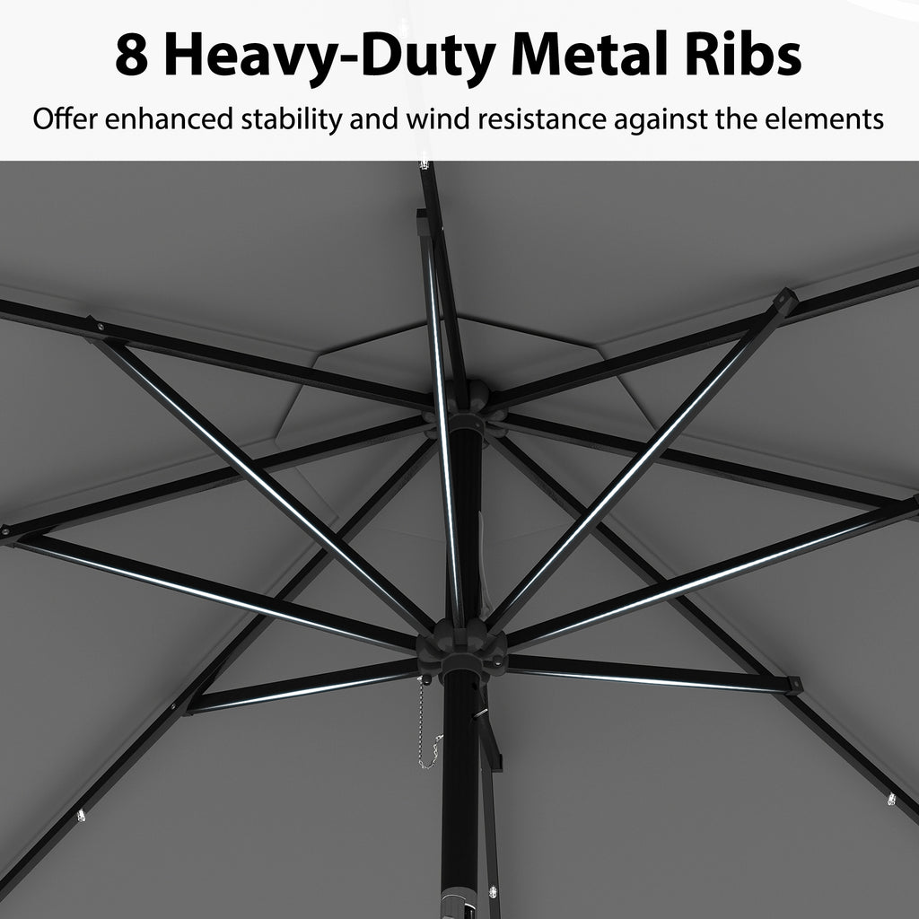 10 Feet Solar Patio Umbrella with 24 LED Lights-Gray