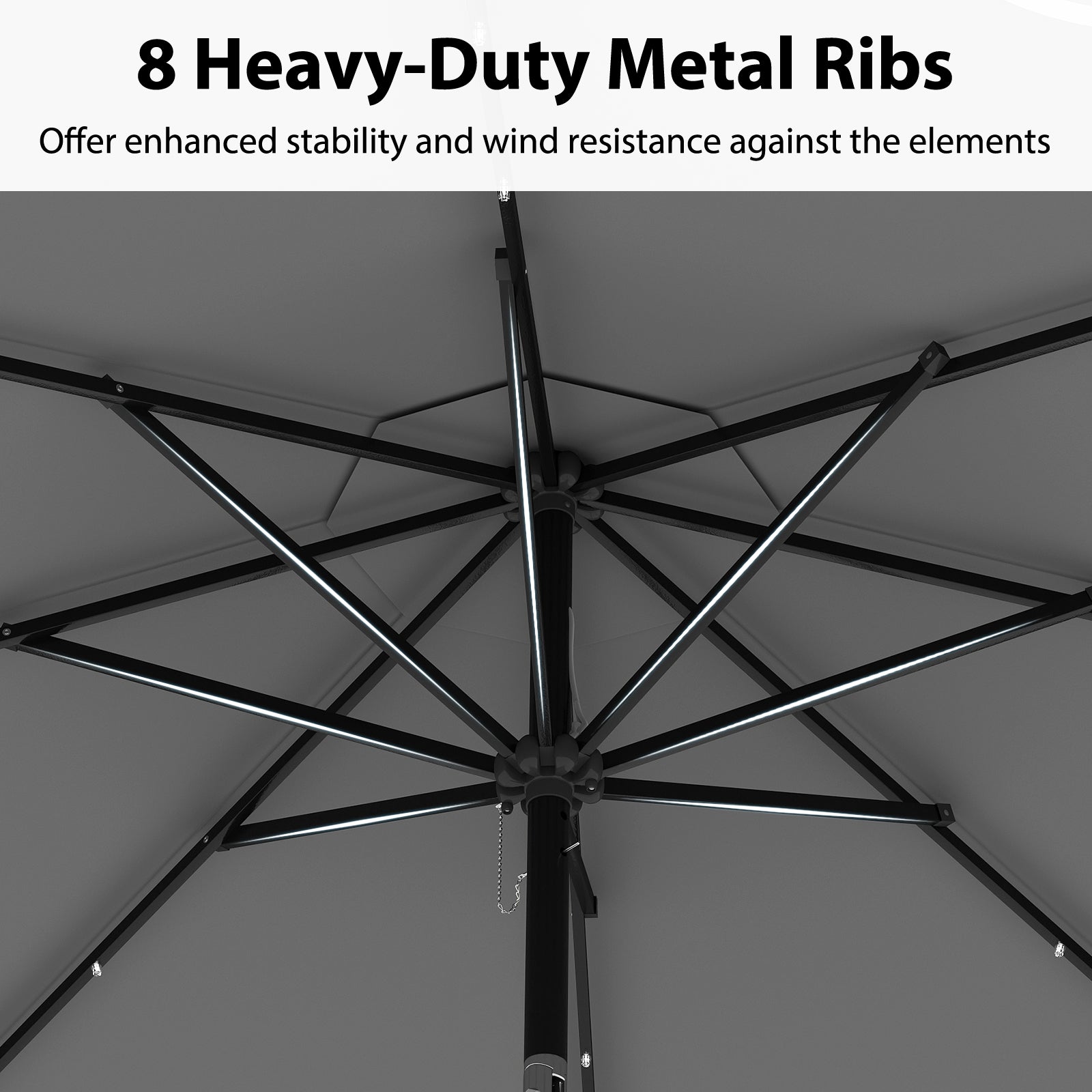 10 Feet Solar Patio Umbrella with 24 LED Lights-Gray