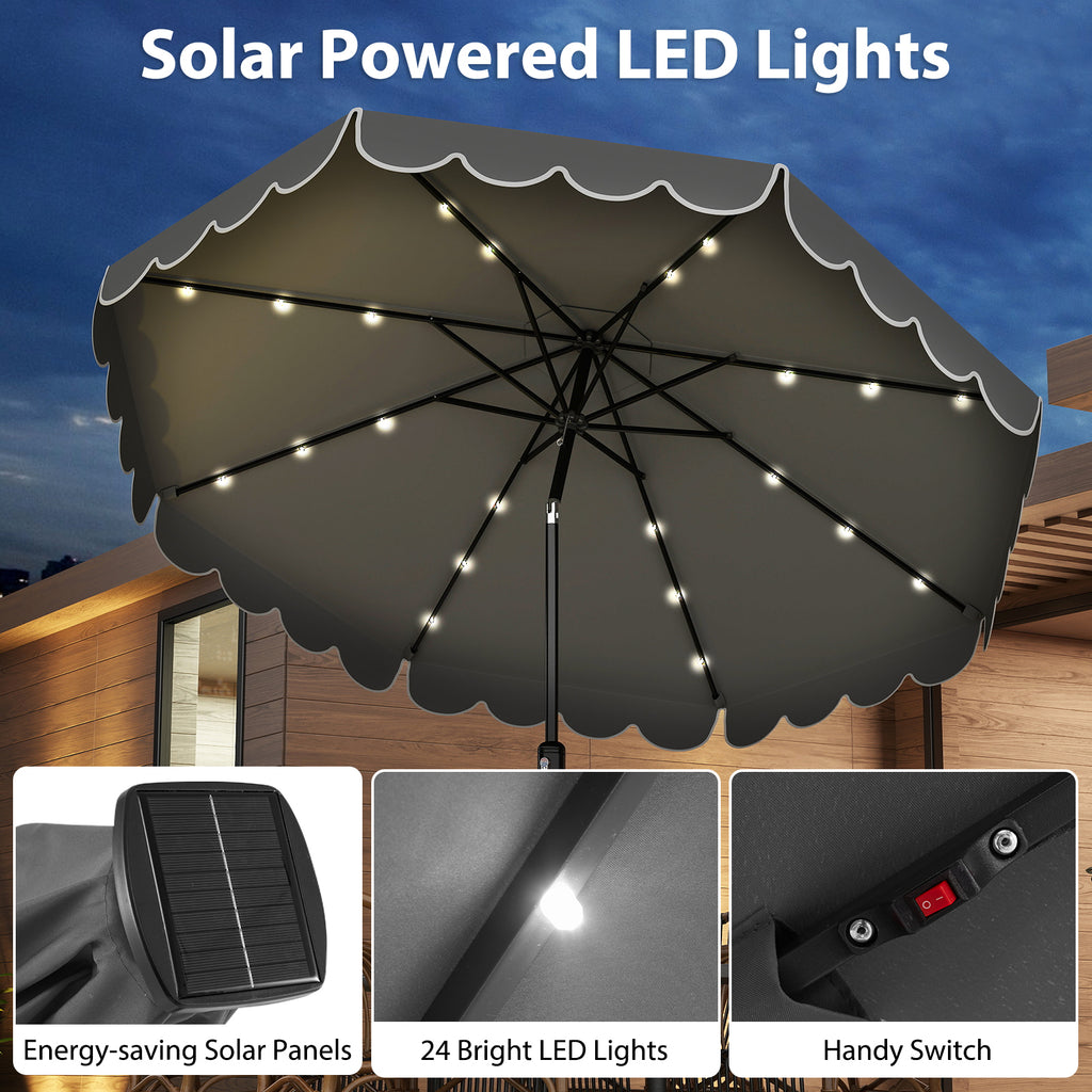 10 Feet Solar Patio Umbrella with 24 LED Lights-Gray