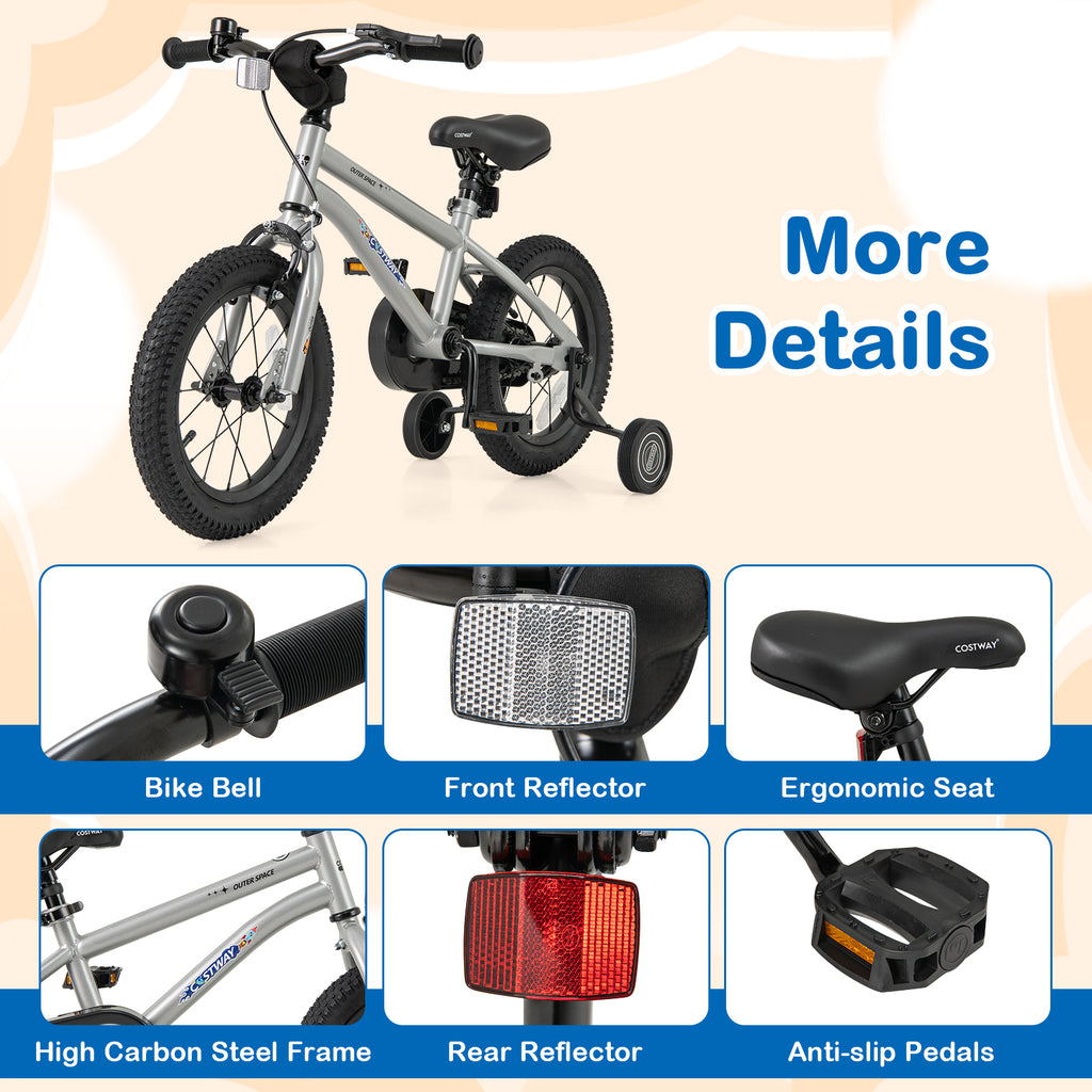 14-Inch Kids Bike Bicycle for Boys Girls 3-5 with High Carbon Steel Frame