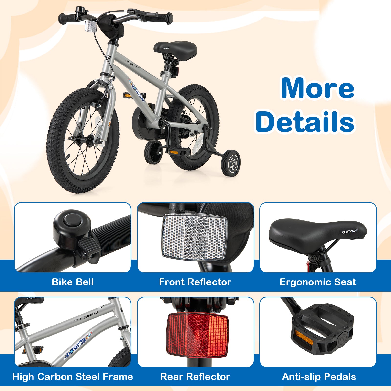 14-Inch Kids Bike Bicycle for Boys Girls 3-5 with High Carbon Steel Frame