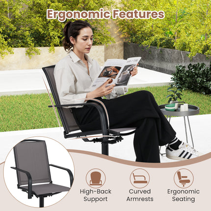 Outdoor Swivel Chairs Set of 2 with High Back and Breathable Seat-Gray
