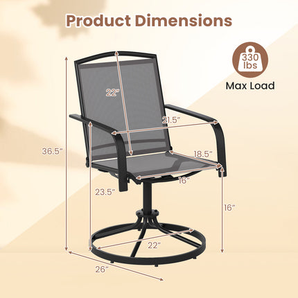 Outdoor Swivel Chairs Set of 2 with High Back and Breathable Seat-Gray