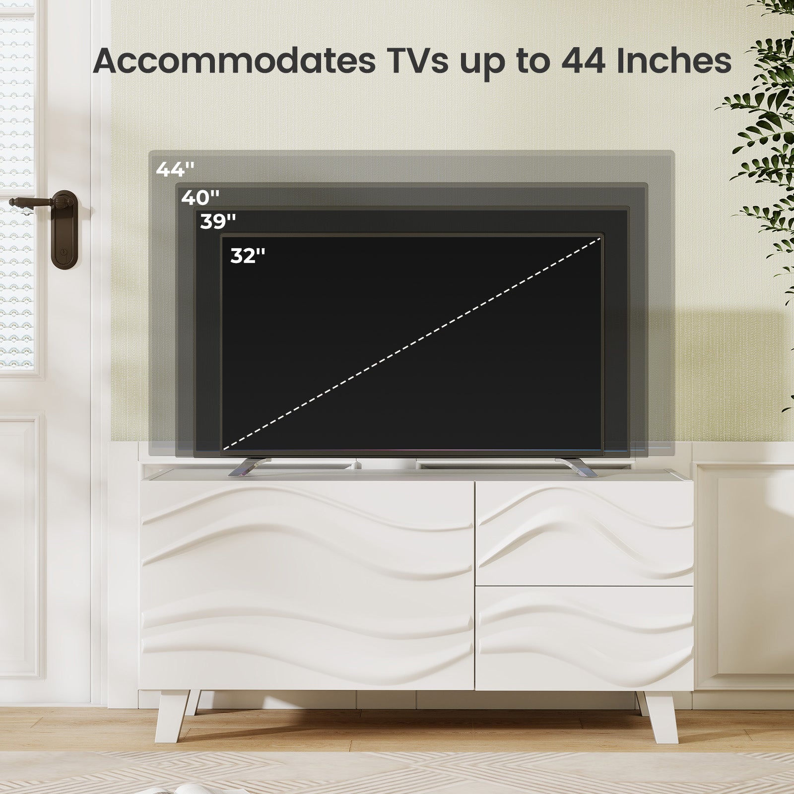 Modern Mid Century TV Stand  with Drawers for 44 Inch TV-White