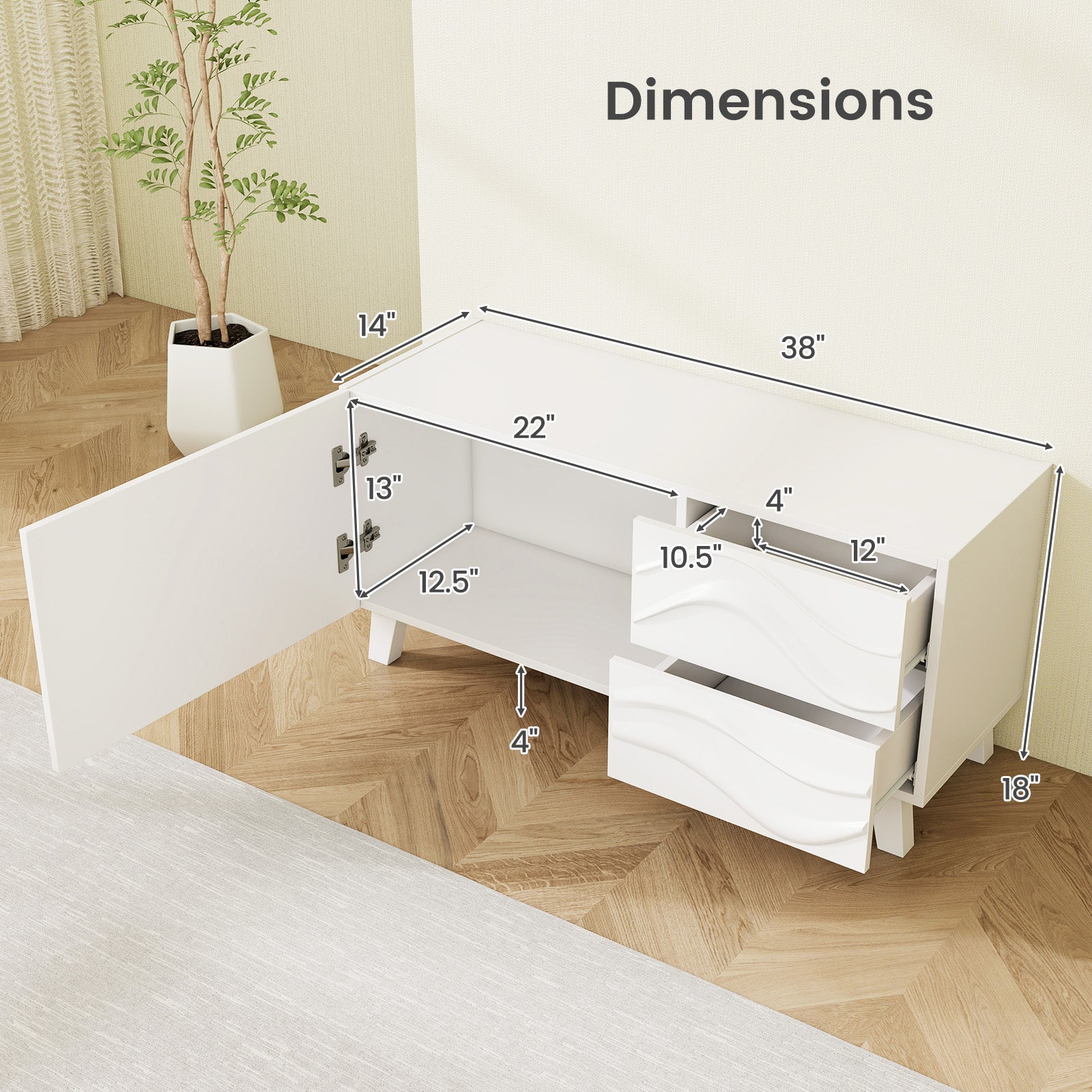 Modern Mid Century TV Stand  with Drawers for 44 Inch TV-White
