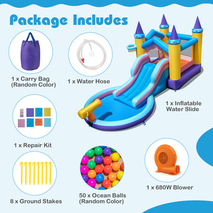6-in-1 Inflatable Kids Water Park with 678W Blower