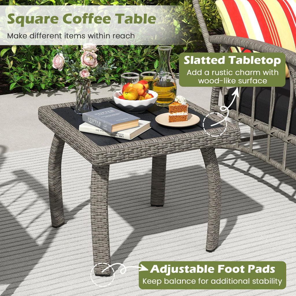 3 Pieces Patio PE Wicker Furniture Set with 5-Level Adjustable Backrest-Gray