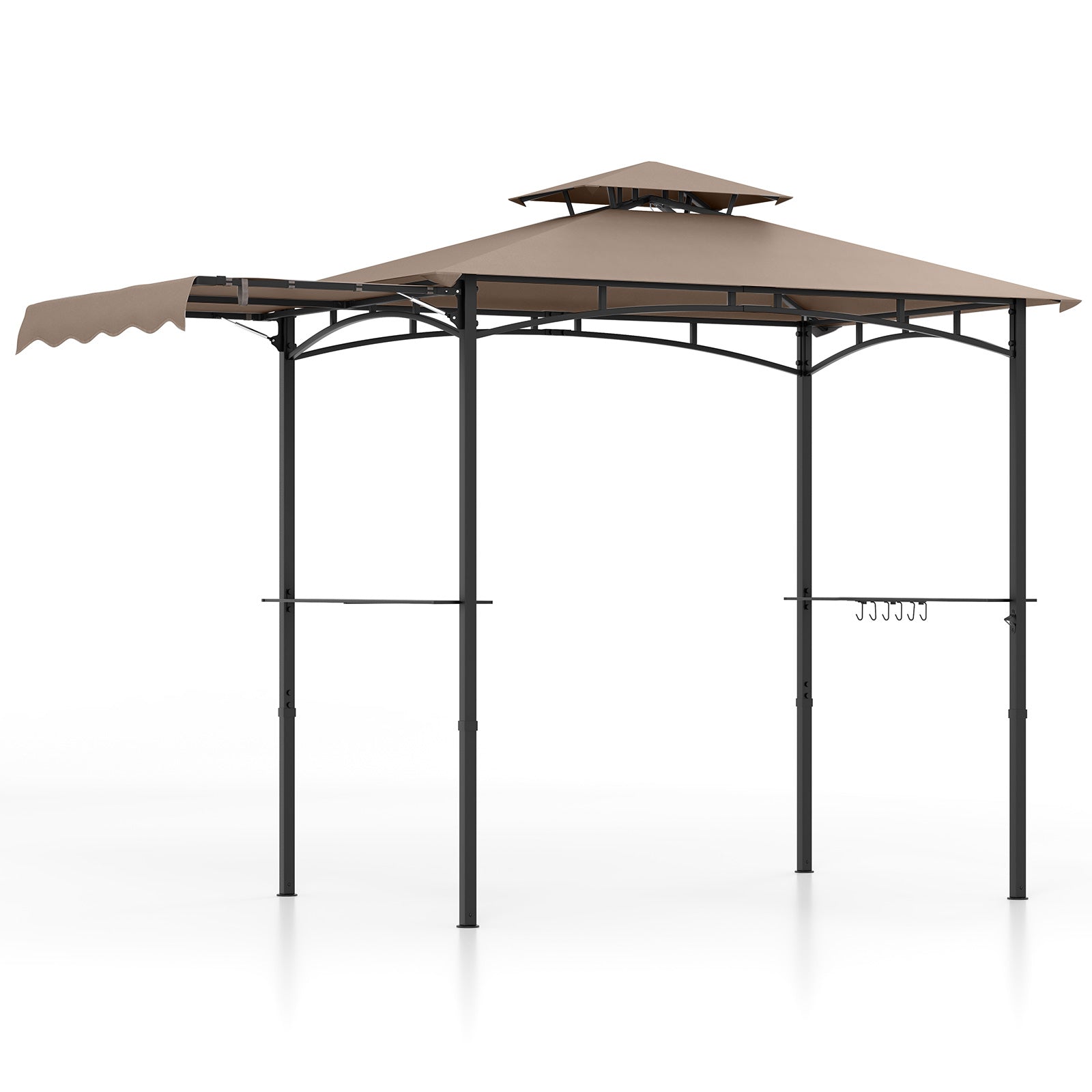 Tonnelle de barbecue 3,35 x 1,52 m avec auvent latéral et toit à double niveau - Marron