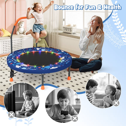 Mini Trampoline Folding Small Rebounder for Kids with Lights-Navy