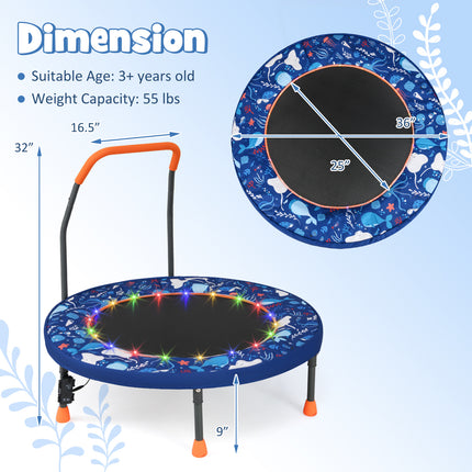 Mini Trampoline Folding Small Rebounder for Kids with Lights-Navy