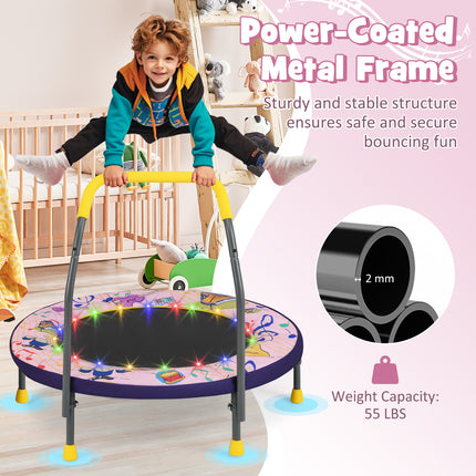 Mini Trampoline Folding Small Rebounder for Kids with Lights-Pink
