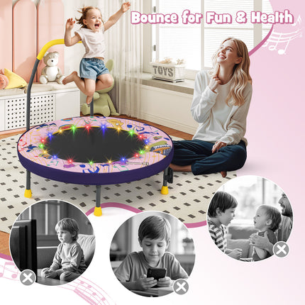 Mini Trampoline Folding Small Rebounder for Kids with Lights-Pink