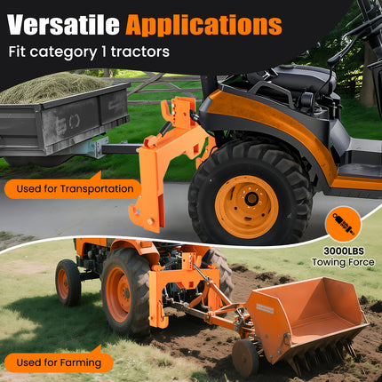 3-Point Quick Hitch with 5 Level Adjustable Bolt for Farming-Orange