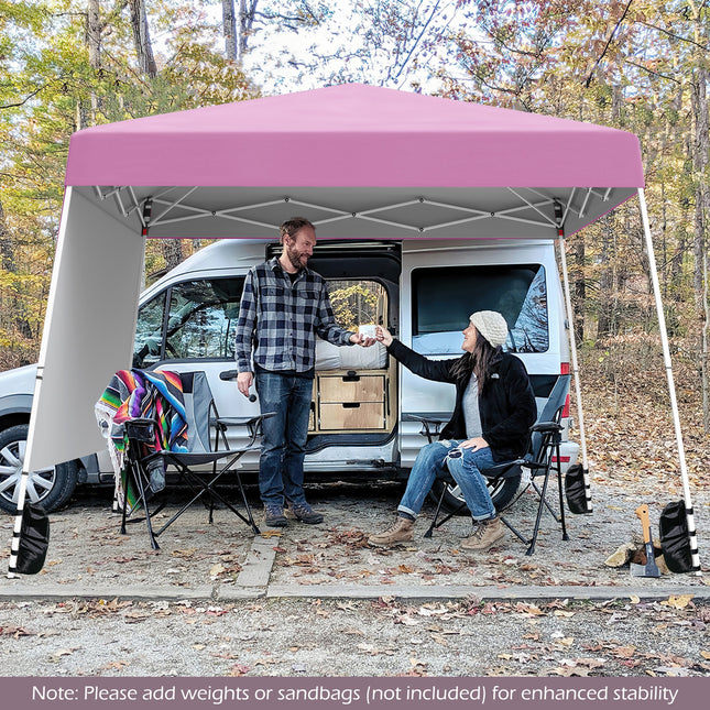 8 X 8 Feet Pop up Canopy Tent with 1 Sidewall and Portable Backpack-Pink