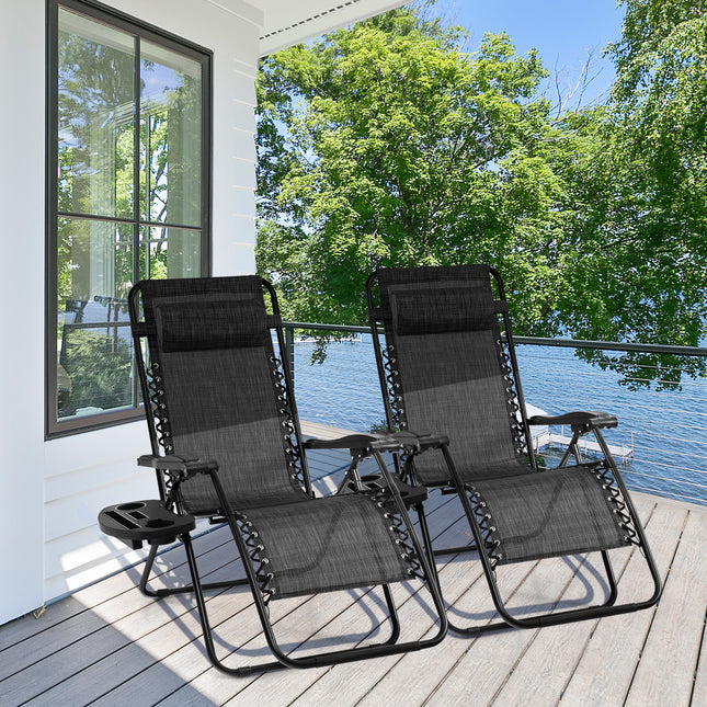 Outdoor Folding Zero Gravity Reclining Lounge Chair with Utility Tray-Gray