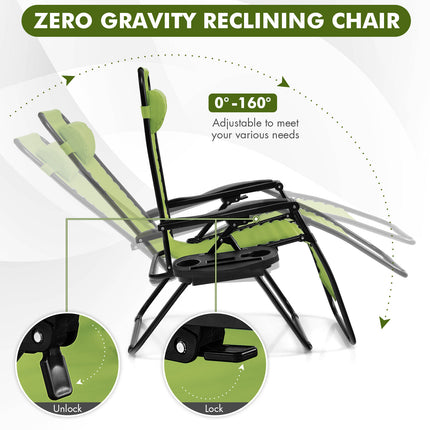 Outdoor Folding Zero Gravity Reclining Lounge Chair-Green