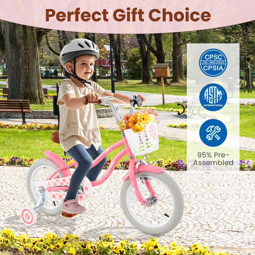 14 Inch Kids Bike with Training Wheels and Basket for Boys Girls 3-5 Years Old-14 inches