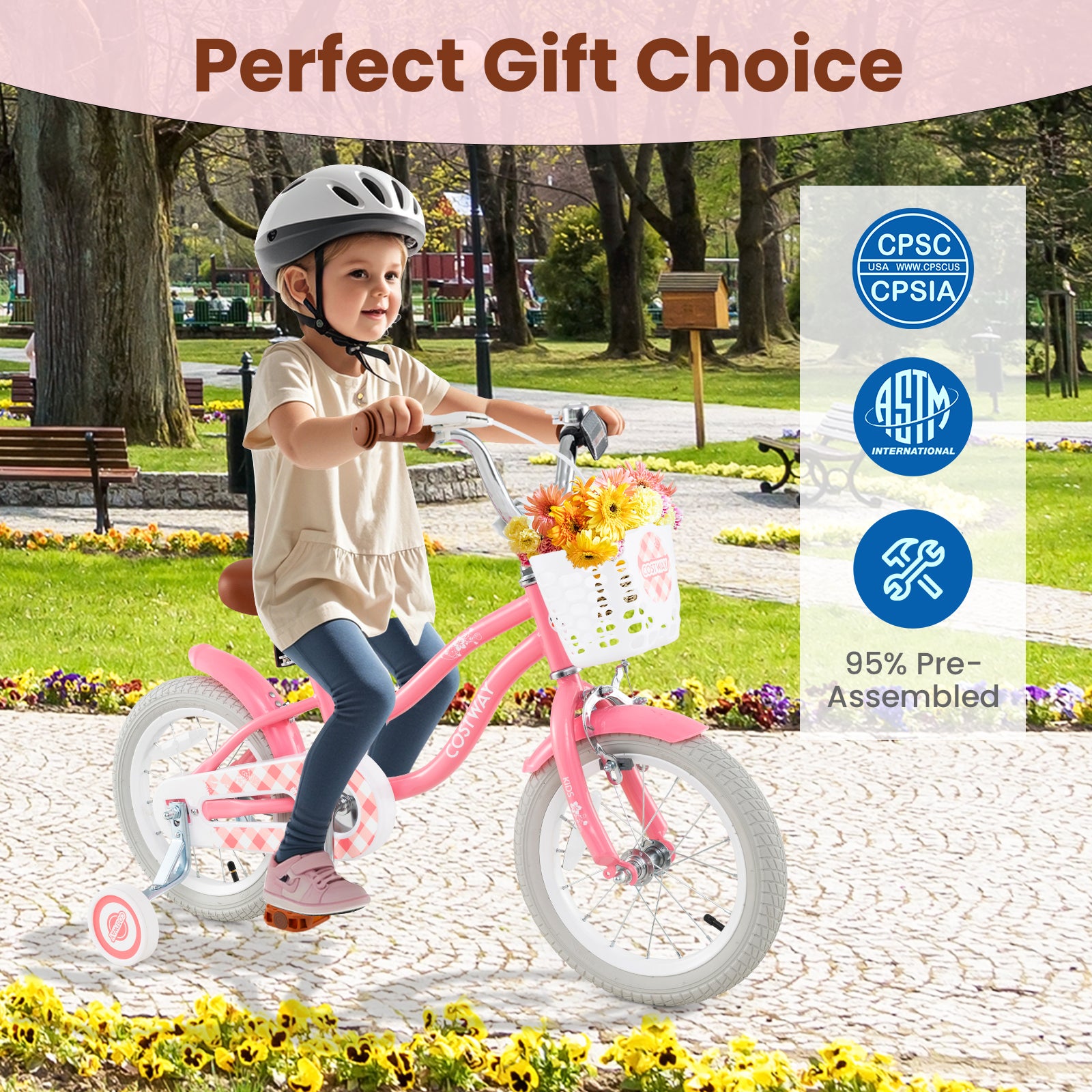14 Inch Kids Bike with Training Wheels and Basket for Boys Girls 3-5 Years Old-14 inches