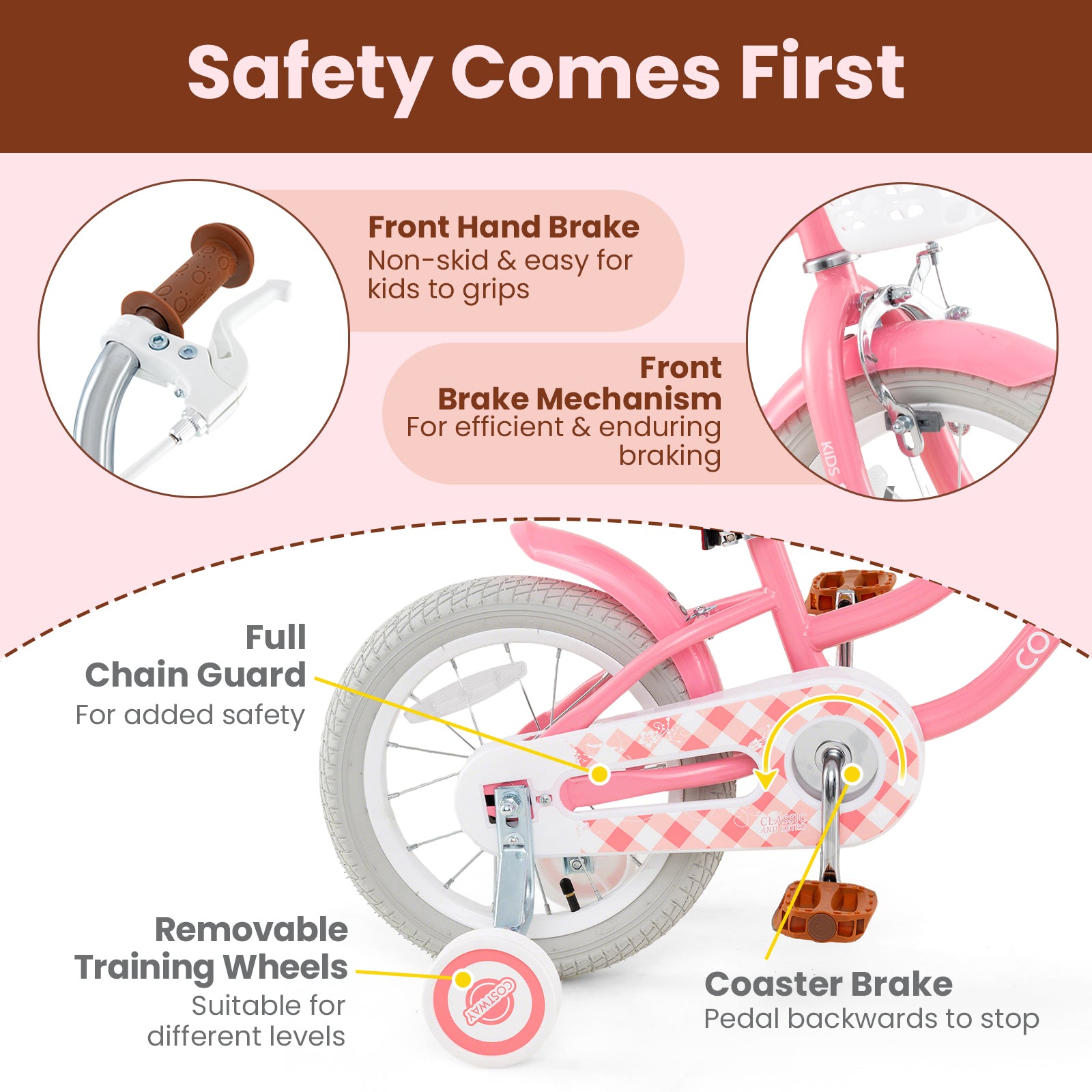 16 Inch Kids Bike with Training Wheels and Basket for Boys Girls 4-7 Years Old-16 inches