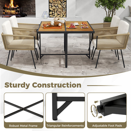 5 Pieces Patio Dining Set with Acacia Wood Tabletop