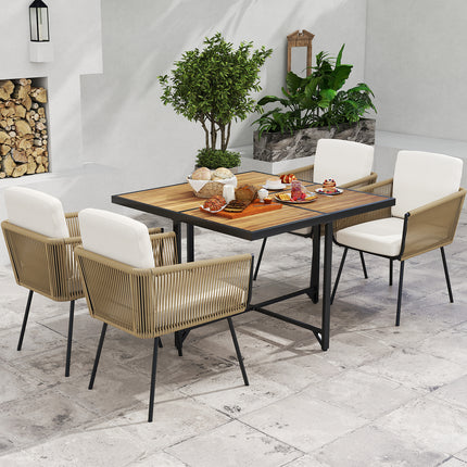 5 Pieces Patio Dining Set with Acacia Wood Tabletop