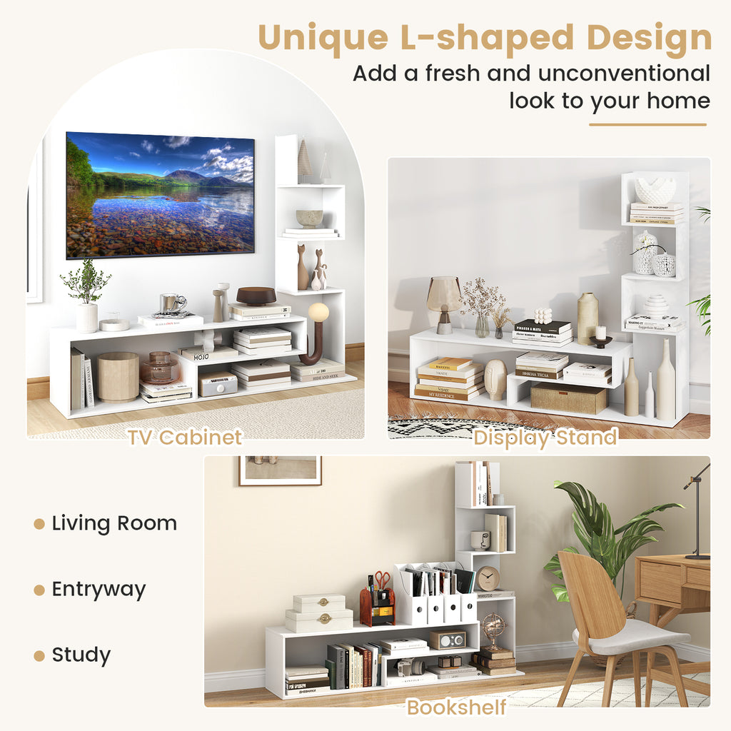Cube TV Stand for TVs up to 50 Inch Media Console Table with Storage Shelves-White