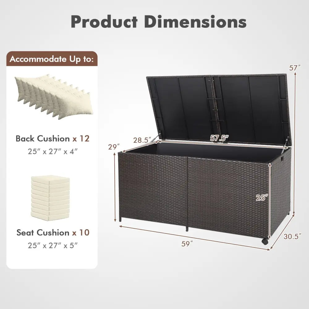 175 Gallon Outdoor Storage Box with Universal Wheels and Zippered Liner - Brown - Sheds & Outdoor Storage