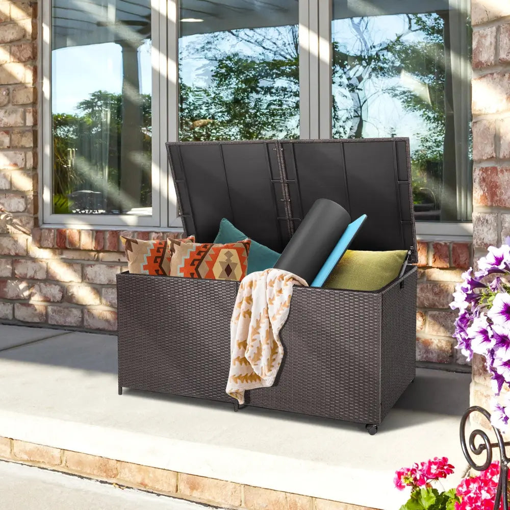 175 Gallon Outdoor Storage Box with Universal Wheels and Zippered Liner - Brown - Sheds & Outdoor Storage